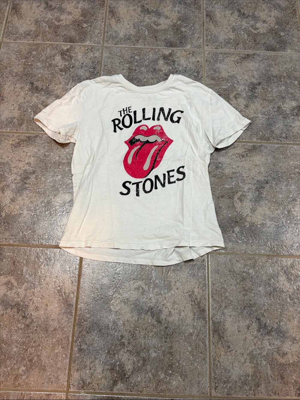 the Rolling Stones White Tee with Pink Tongue Logo